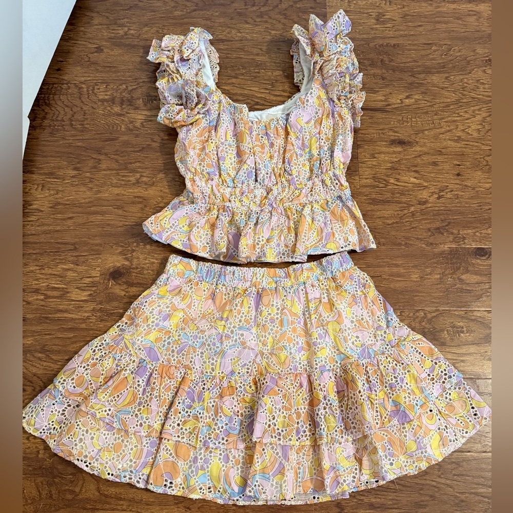 Colorful Ruffled Top and Skirt Set